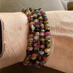 Set of 4 Multi-Tourmaline Faceted Bead Stretch Bracelets Semi-Precious Gemstones